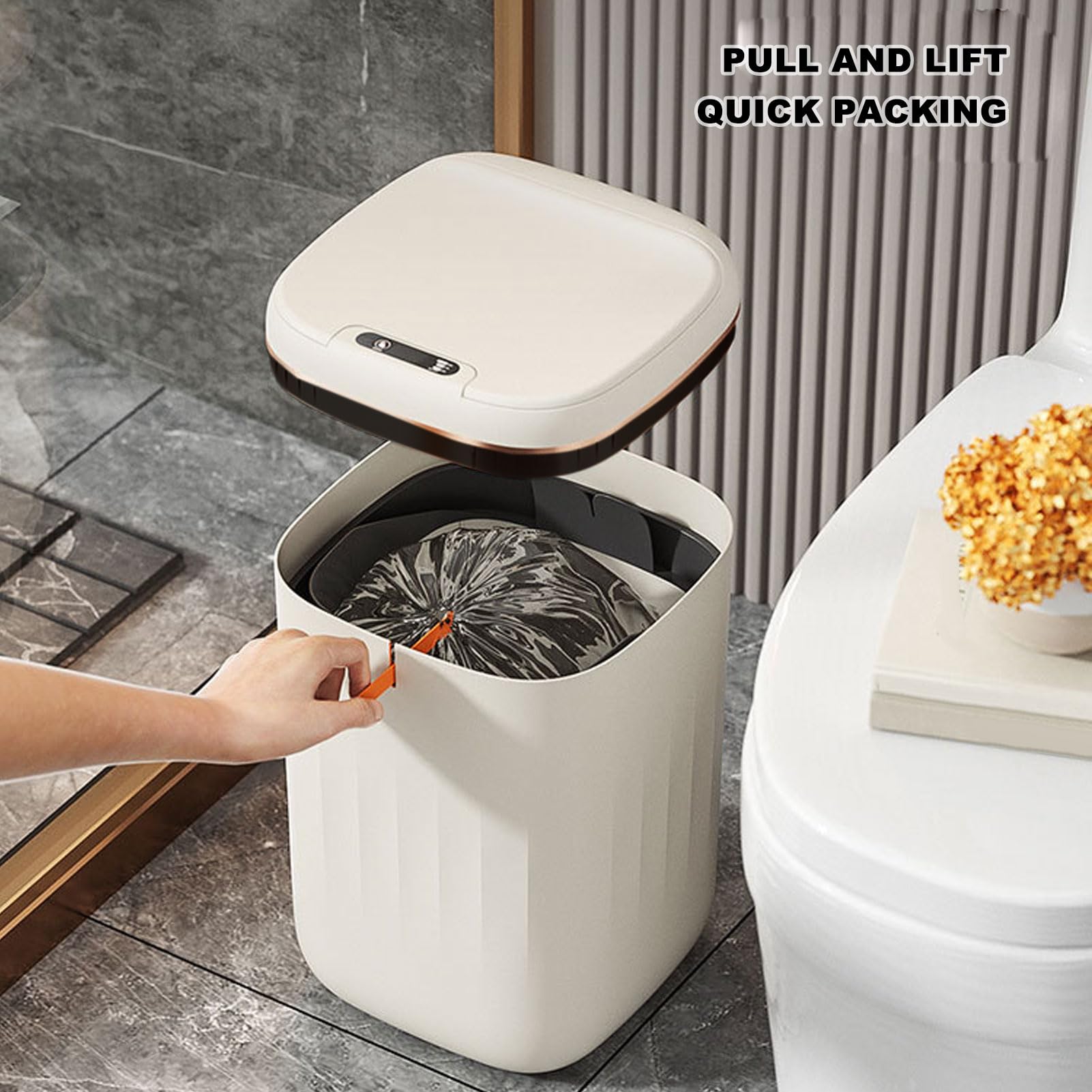 Papelera 20L con Sensor Movimiento, Capacidad Grande, Recargable y Tapa para Baño Cocina Dormitorio