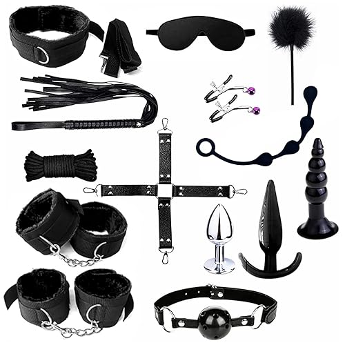 14 PCS Bed Restraints Kit Under Bed Bondage Eye Mask Blindfolds Soft Wrist and Ankle Handcuffs with Restraint Straps Rope for Couples Sex (Black) - Black