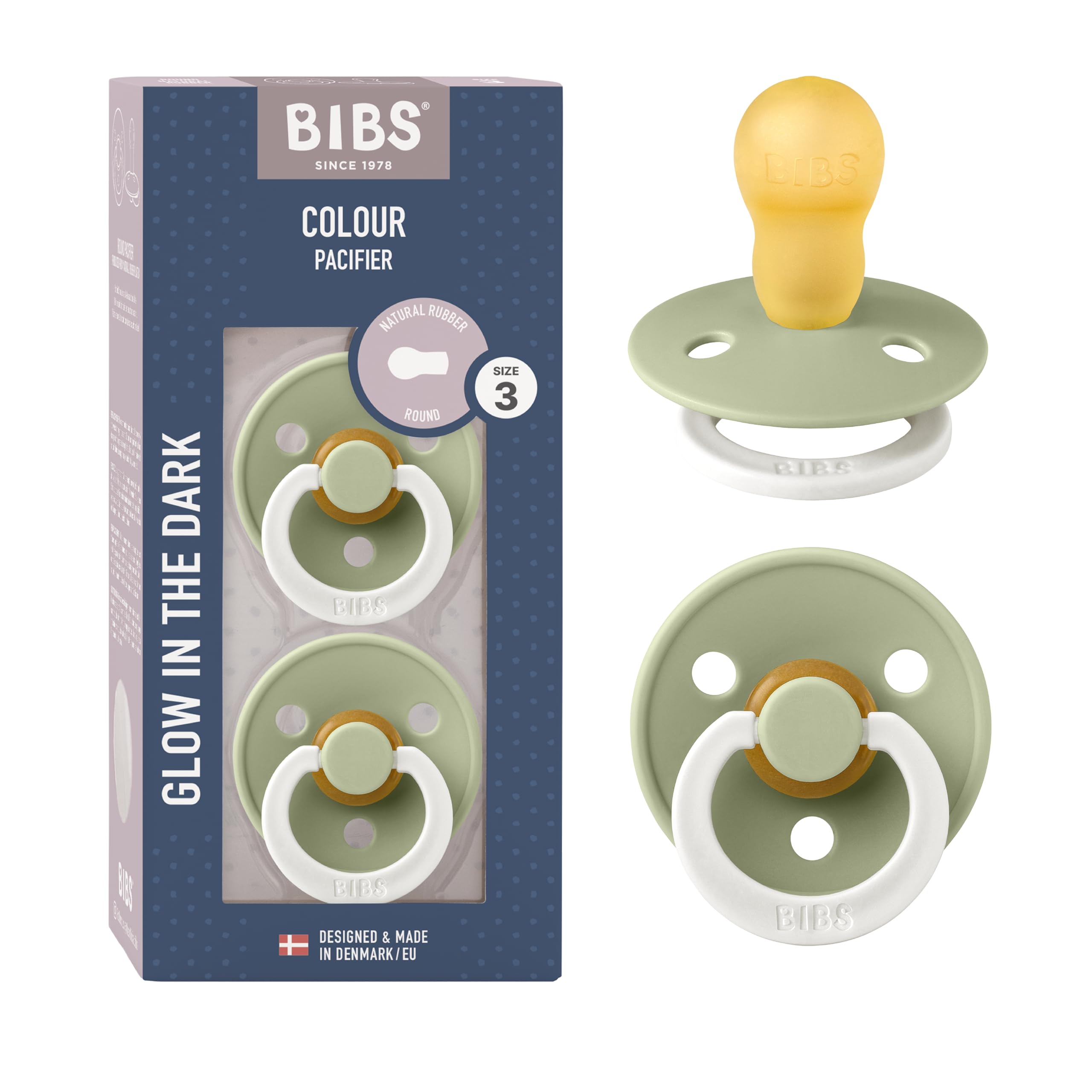 Bibs Pacifiers Color Collection, Set of 2 BPA-Free Latex Pacifiers Made in Europe, Round Nipple Baby Pacifier.