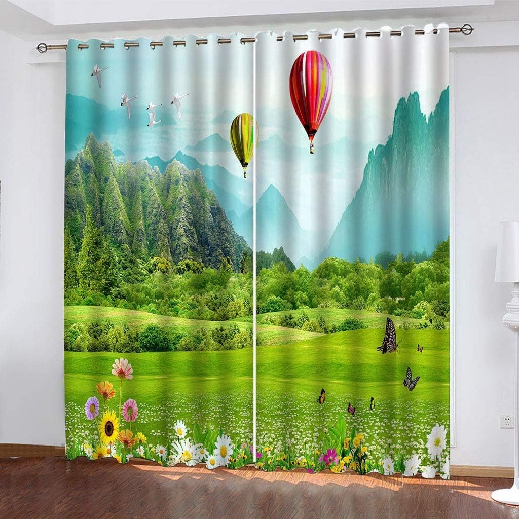 Rideau occultant court 75x166 cm motif montgolfière et plantes pour chambre d'enfant