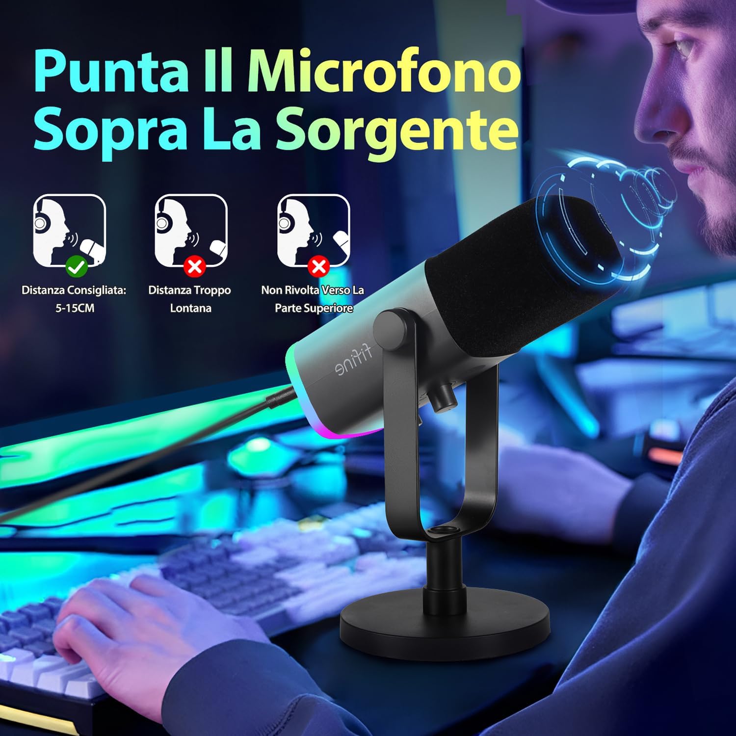 FIFINE mikrofon csatlakozások és vezérlők