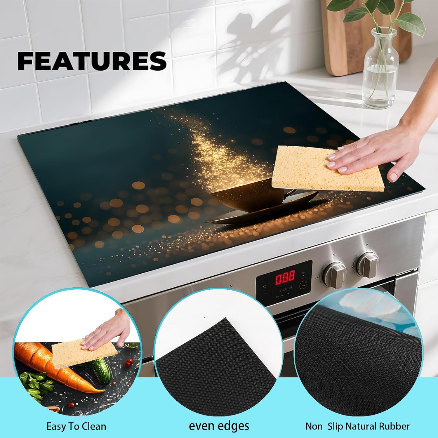 Stove Top Covers for Electric Stove, Heat-Resistant Glass Stove Top Cover Protector, Induction Cooktop Protector Mat for Kitchen 28.3 x 20.5 inches (Coffee Cup)