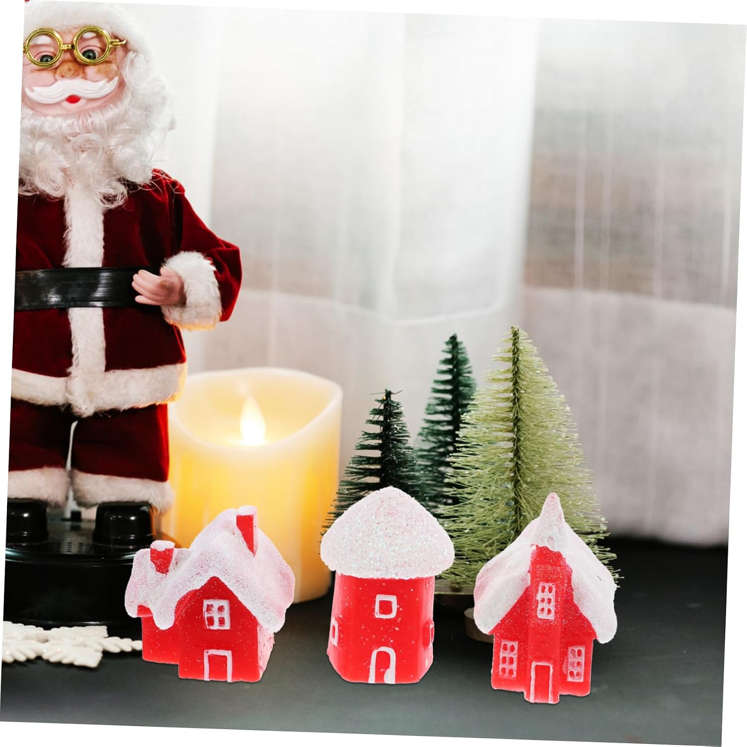 6pcs Resin Xmas Miniature Snow House Ornament for Christmas Decor