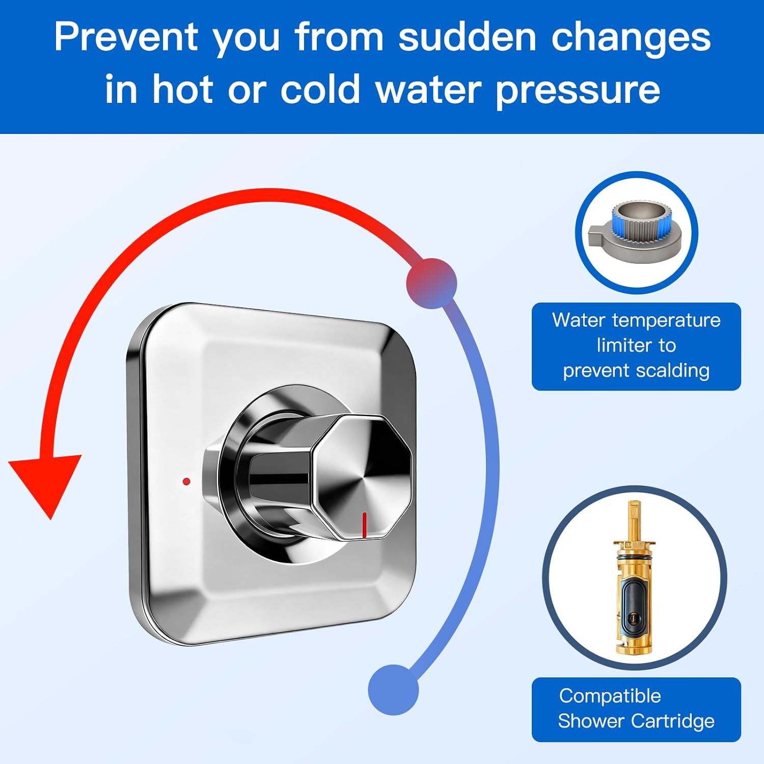 Replacement for Moen T2471BL Genta LX Valve Trim Kit,Pressure Balancing Modern Shower Trim Kit Shower Handle,Compatible with Moen 2510 Valve,Chrome