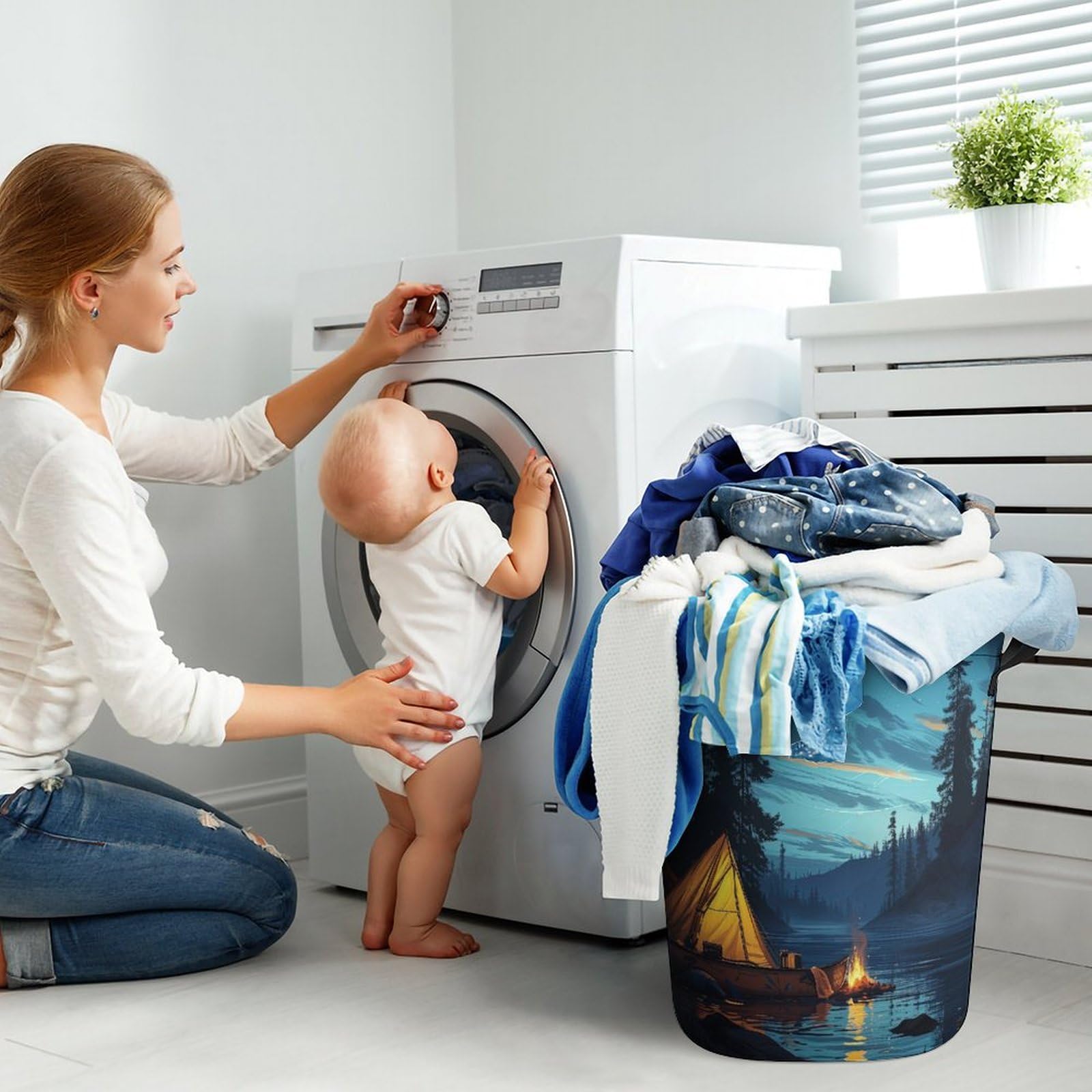 Tent Laundry Basket, Travel Collapsible Laundry Hamper, Waterproof Oxford Cloth Laundry Bag with Handles, Natural Landscape Clothes Toy Organizer Basket for Room : Home & Kitchen