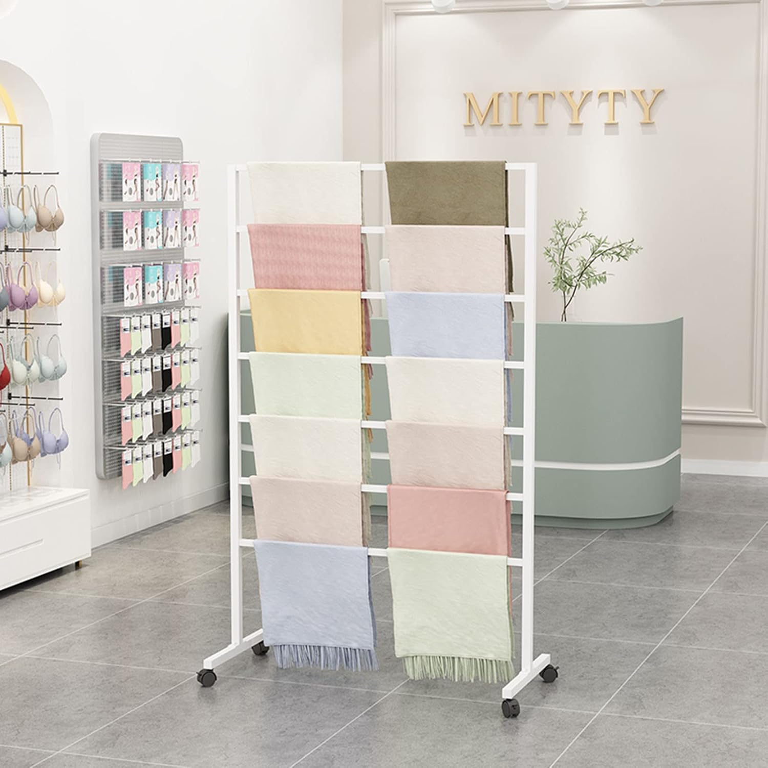 Amazon.com: Metal scarf display rack with wheels, commercial clothing ...