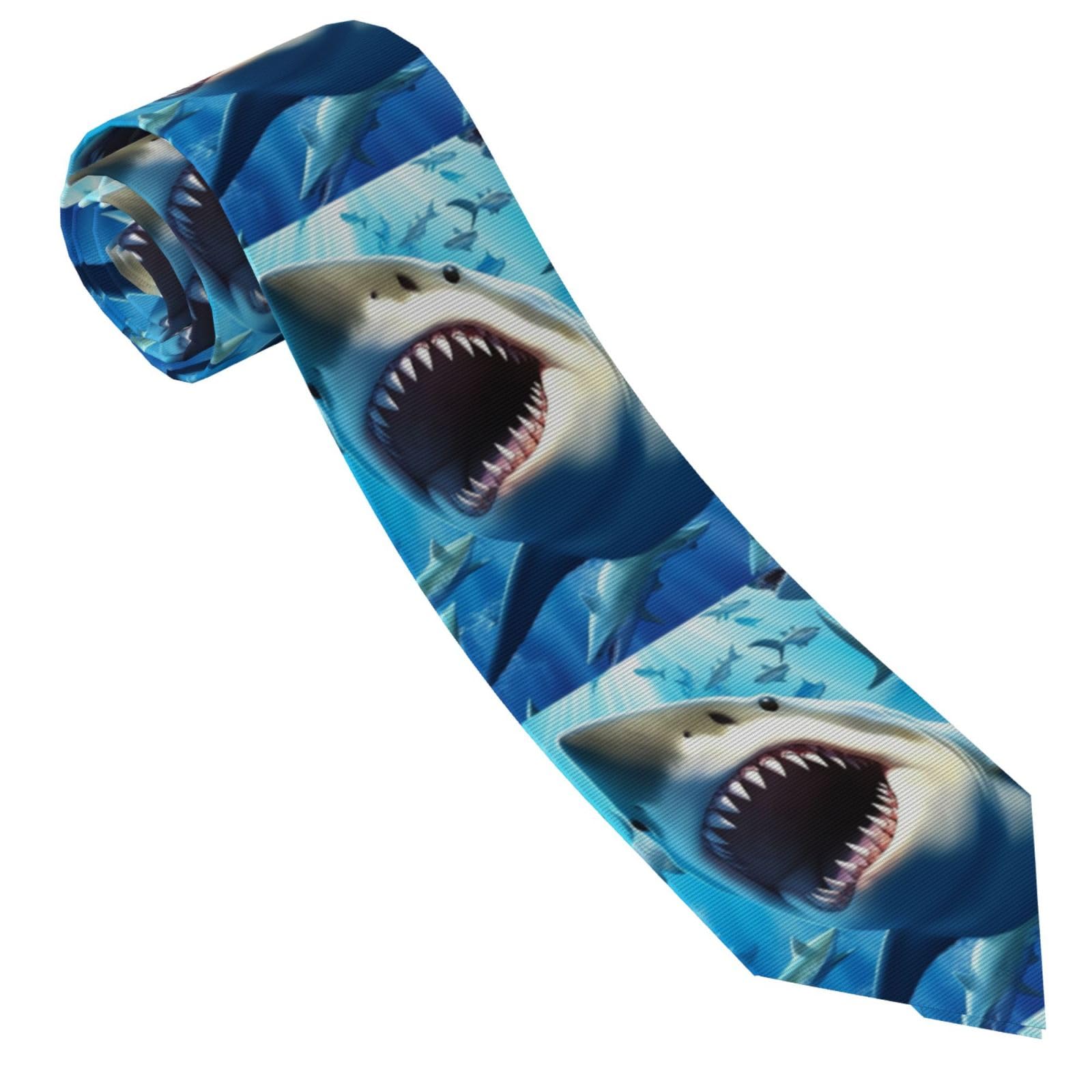 Peiyeety Men's Hungry Sharks Ties For Classic Silk Necktie With Cufflinks For Weddings Business Dances