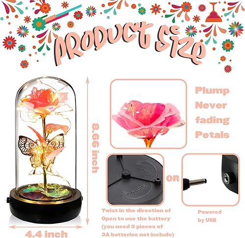 Miniatura 2 de Regalos de rosas de cumpleaños para mujeres, para ella, rosa en cúpula de cristal con caja de música, regalos de flores para el día de la madre para