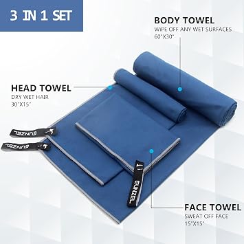 Quick Dry Camping Towel Navy Blue & Grey (Bundle)