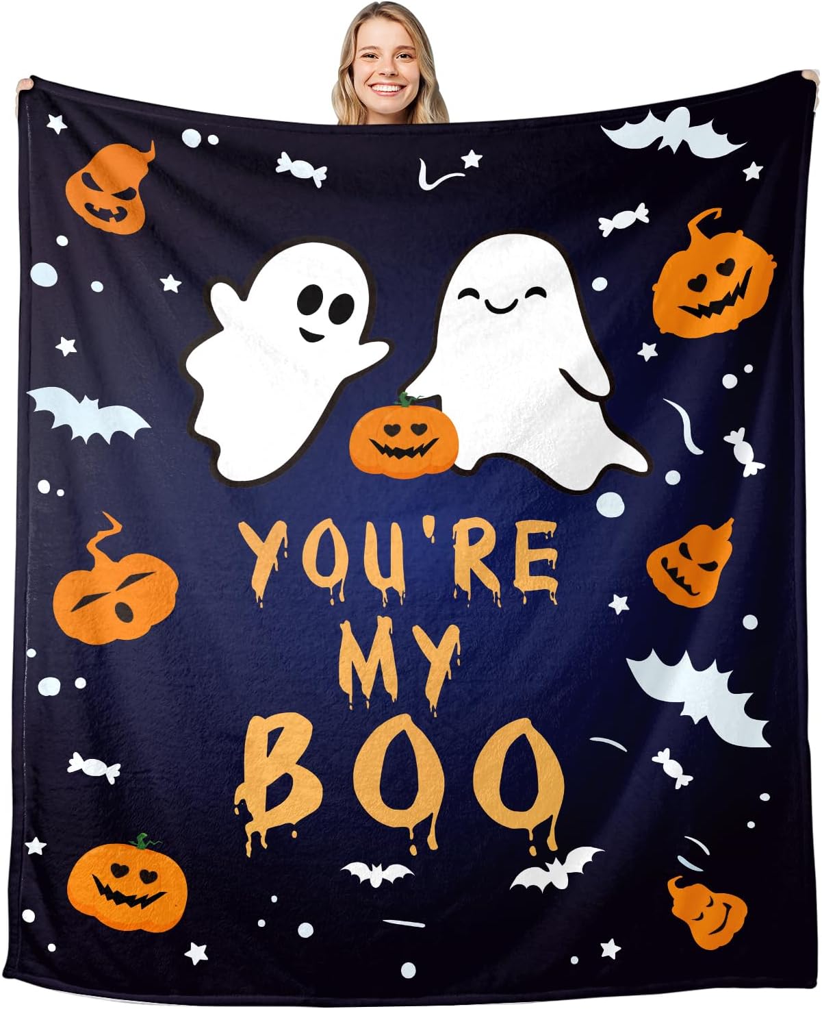 Halloween Throw Blanket for Women Men, Boo Basket Stuffers for Boyfriend Girlfriend, You Are My Boo Blanket, Fuzzy Cozy Couple Blankets for Living Room Sofa Couch Halloween Decorations, 60x80in