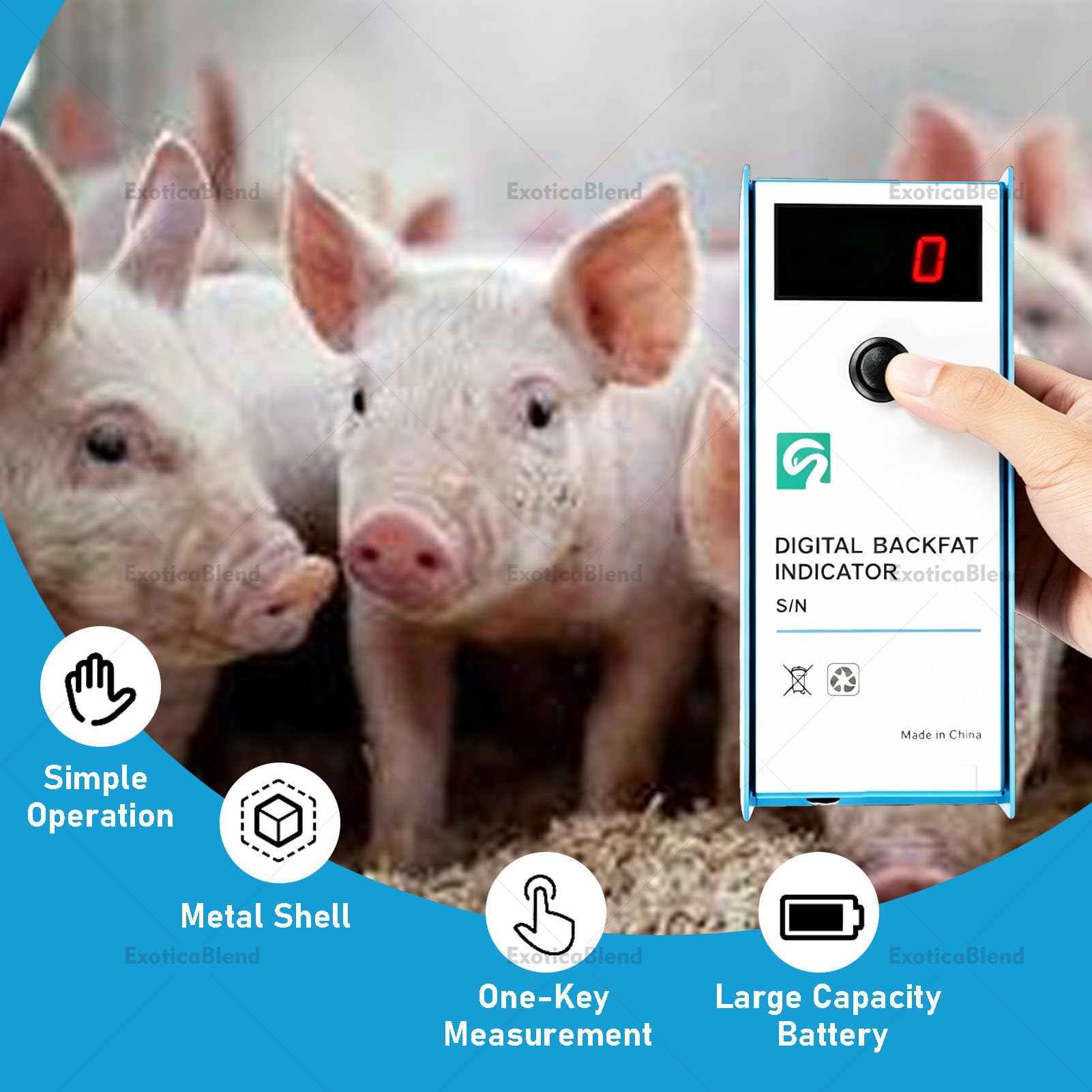 Tester grubości tłuszczu, zakres 4-35 mm, miernik weterynaryjny z sondą i wyświetlaczem LCD do użytku w gospodarstwie i domu
