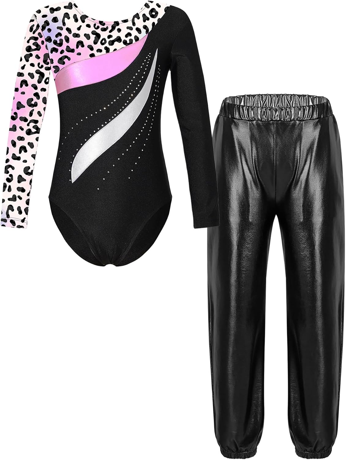Jhaoyu Girls Long Sleeve Dance Leotards with Athletic Pants Tracksuit Set 2 Pcs Gymnastics Workout Sports Outfits