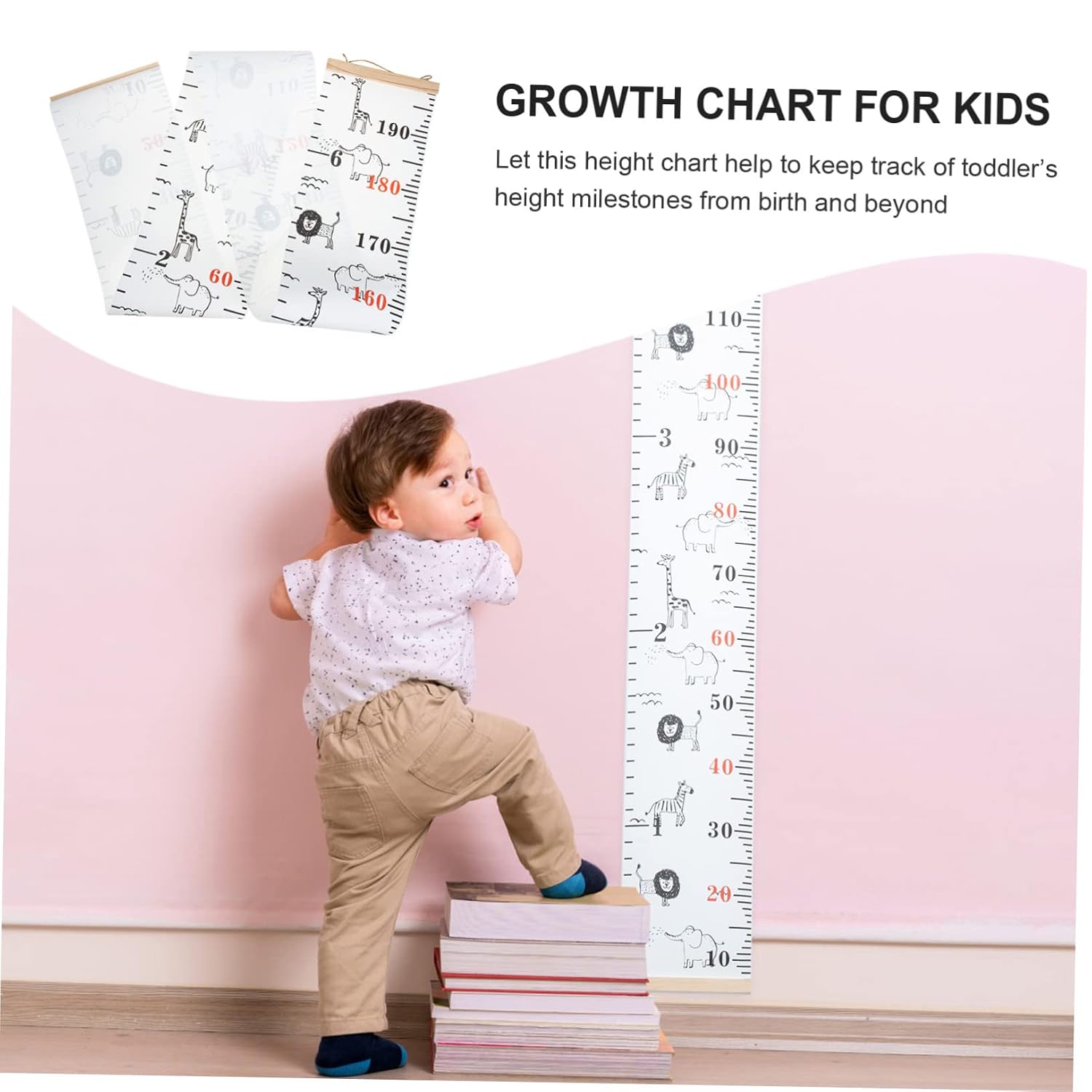 SHOWERORO Growth Chart Wall Ruler Canvas Height Measurement for Boy Girl Easy to Store and Record Growth Cartoon Design for Boy Girl Room Decor