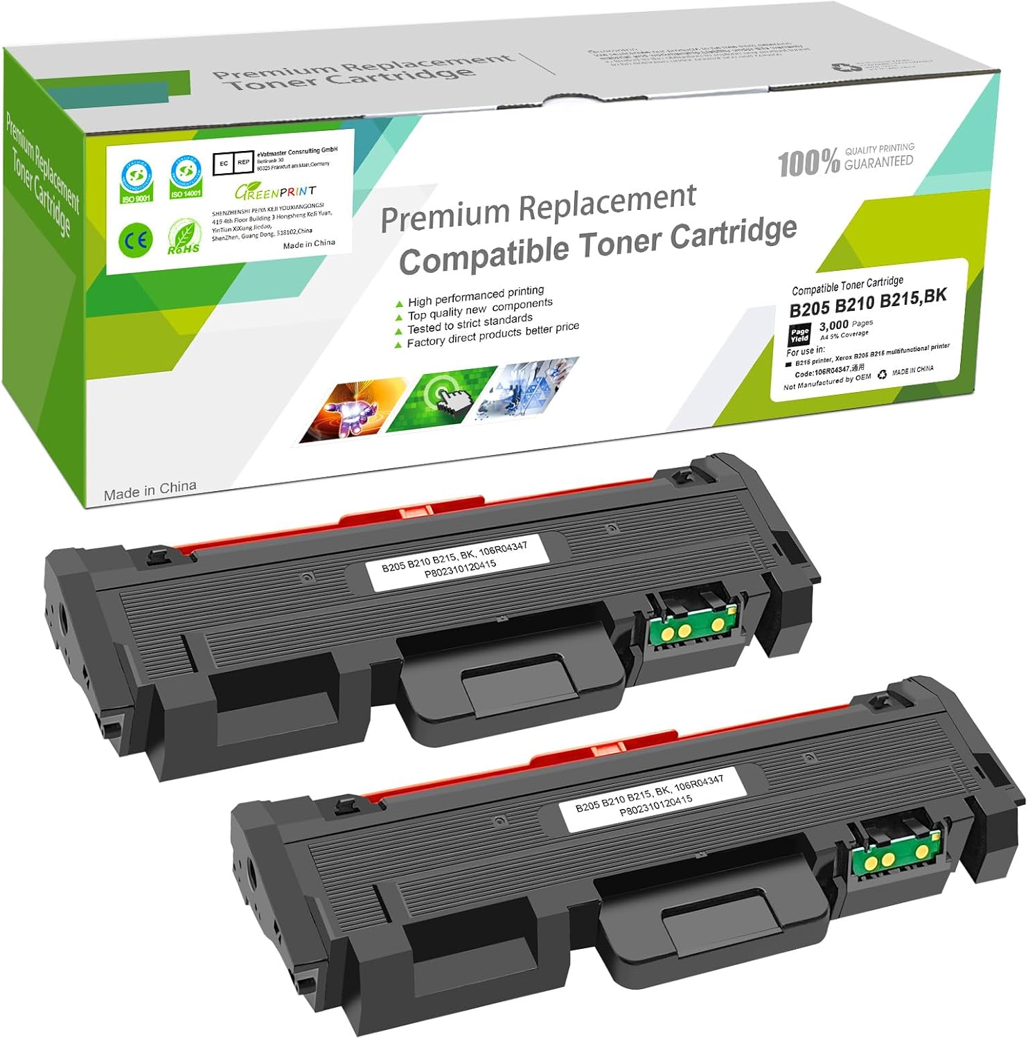 GREENPRINT B205 B210 B215 Compatible Toner Cartridges 2 Blacks High Capacity 3000 Pages for Xerox B215DNI B205DNI B210DNI Printer 106R04347
