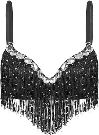 Reggiseno Con Paillettes Per Danza - Top Sexy Latino, Senza Ferretto, Per Danza Del Ventre E Festa - Foto 12