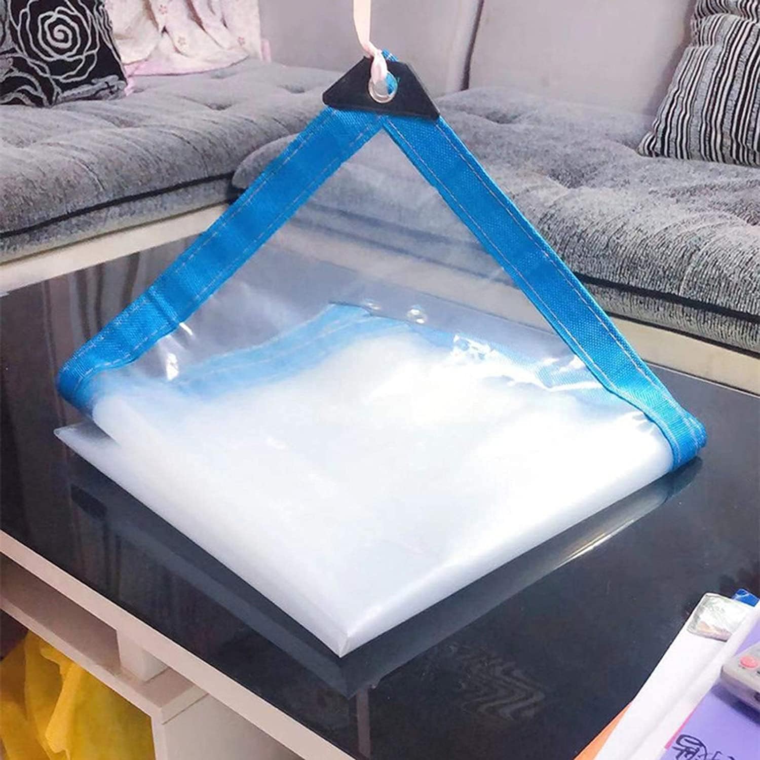 tarps heavy duty waterproof canvas tarp camping tarp Transparent Tarp, Waterproof Plastic Piece, Windshield Blue Reinforced Edge with Grommet for Boats, Trailer, Swimming Pool, Garden Furni