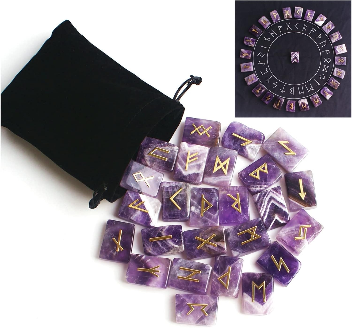 Crystal Stone Home Decor 25Pcs Natural Chakra Crystal Amethyst Slice Fortune-Telling Divination Runes Stones(Silver Amethyst)