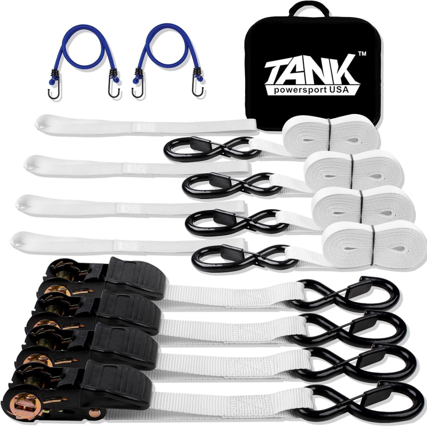 Retractable Ratchet Straps, 2200LB Heavy Duty Tie Down Straps Set for Truck ATV UTV Moving Trailer Dirt Bike Motorcycle Car Roof Rack - White