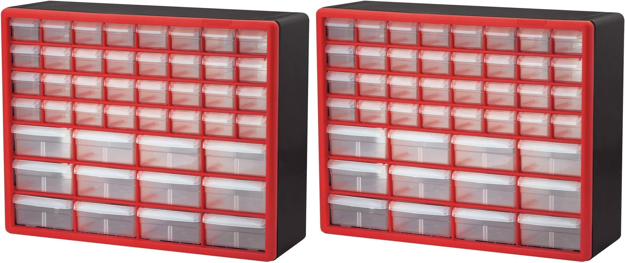 Akro-Mils 44-Drawer Plastic Drawer Storage Cabinet for Garage Organization, Bead Organizer, Building Bricks Storage, Teacher Toolbox, Makeup Organizer, 20-Inch W x 6-Inch D x 16-Inch H, 10144 Red