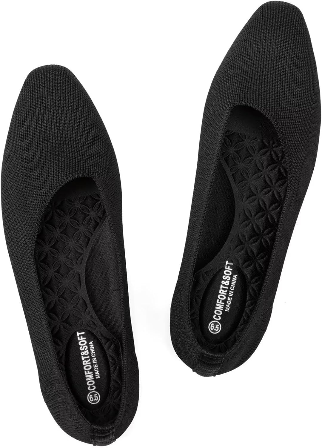 Frank Mully Women's Knitted Flats Square Toe Shoes Breathable Ballet Flats with Arch Support Comfort Walking Shoes for Women