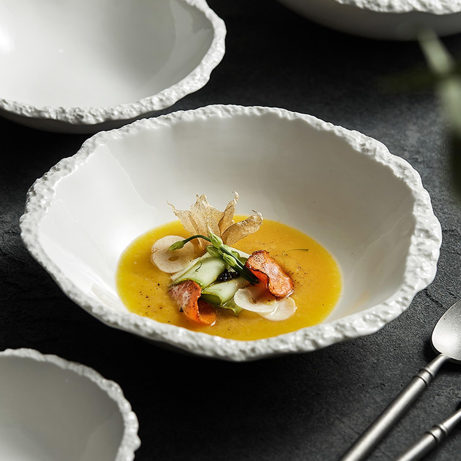 Plato de cerámica, plato de plato, cuenco de postre Dim Sum, cuenco de cerámica, cuenco de yogur, vajilla creativa para restaurante, blanco, M
