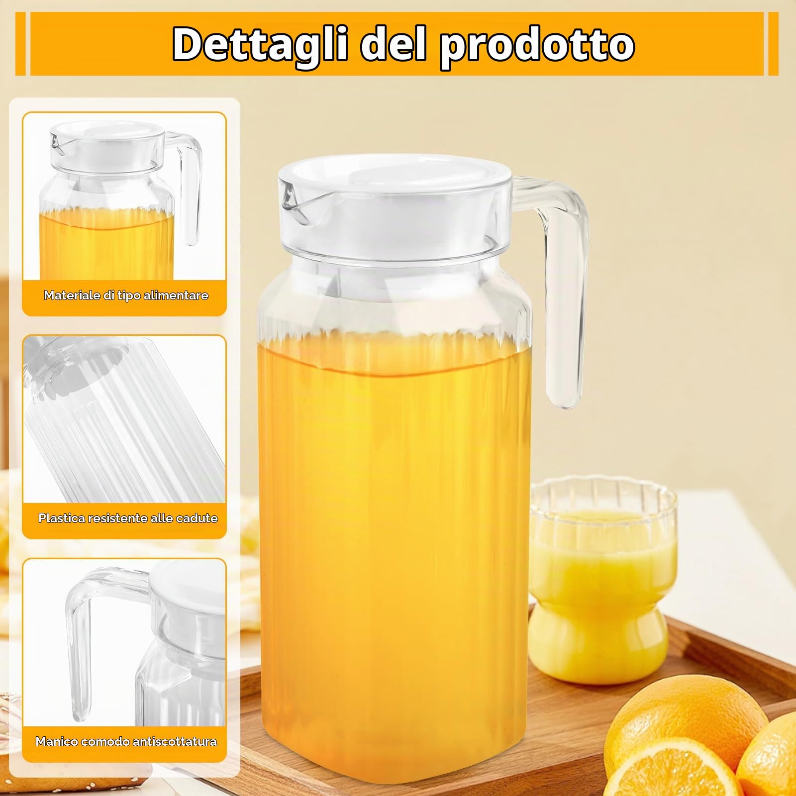 2 Brocca Acqua 900 ML, Caraffa Plastica con Coperchio E Manico, Brocche D'acqua Senza Bpa, Brocche In Plastica per Bevande Fai da Te, Succhi di Frutta, Tè, Latte, Caraffa, Caraffa, Latte