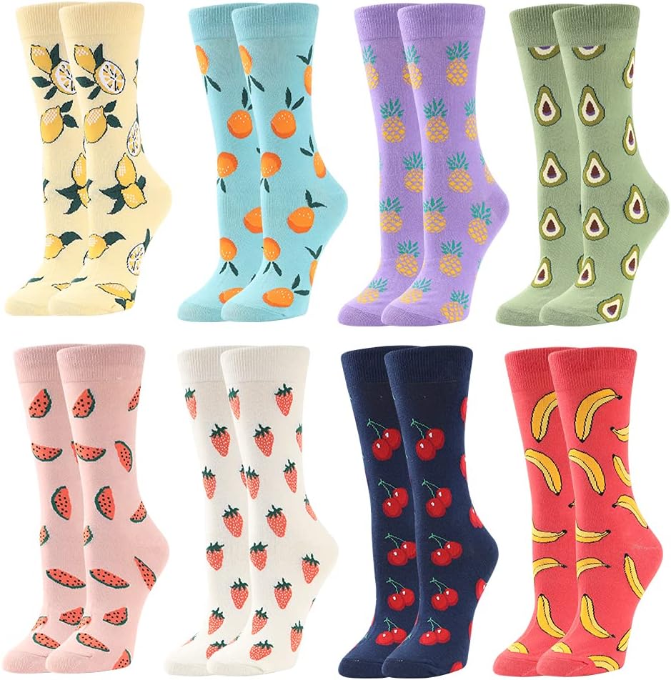 BONANGELWomen's Novelty Funny Crew Socks, Cotton Crazy Cute Animal Food Design Socks, Gifts for Women
