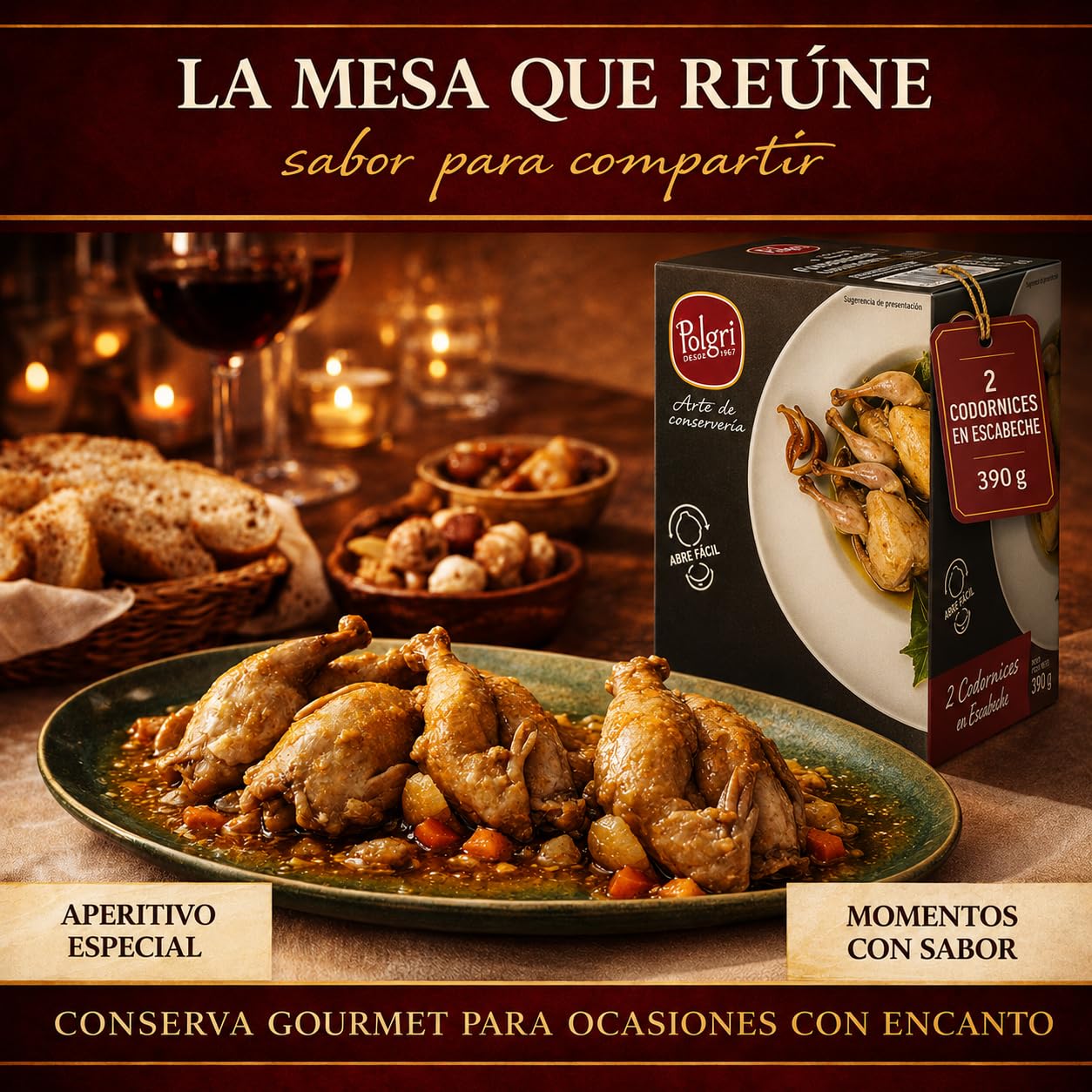 POLGRI Codornices en Escabeche 3 latas 390 gr Conserva Gourmet Carne de Caza Aperitivo Premium