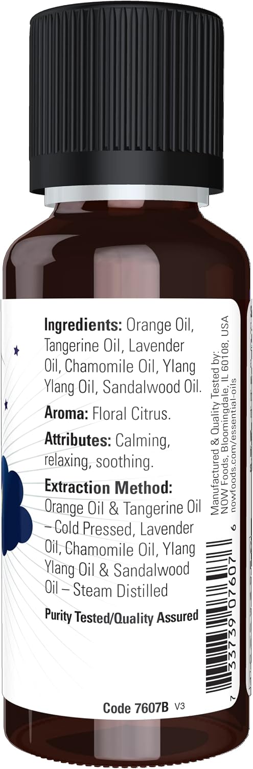 NOW Essential Oils, Peaceful Sleep Oil Blend, Relaxing Aromatherapy Scent, Blend of Pure Essential Oils, Vegan, Child Resistant Cap, 1-Ounce