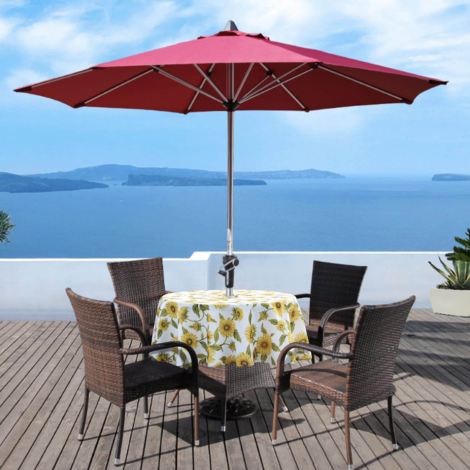 UMINEUX Outdoor Tablecloth with Umbrella Hole and Zipper, Spring/Summer Waterproof Table Cover for Picnic/BBQ/Garden(60