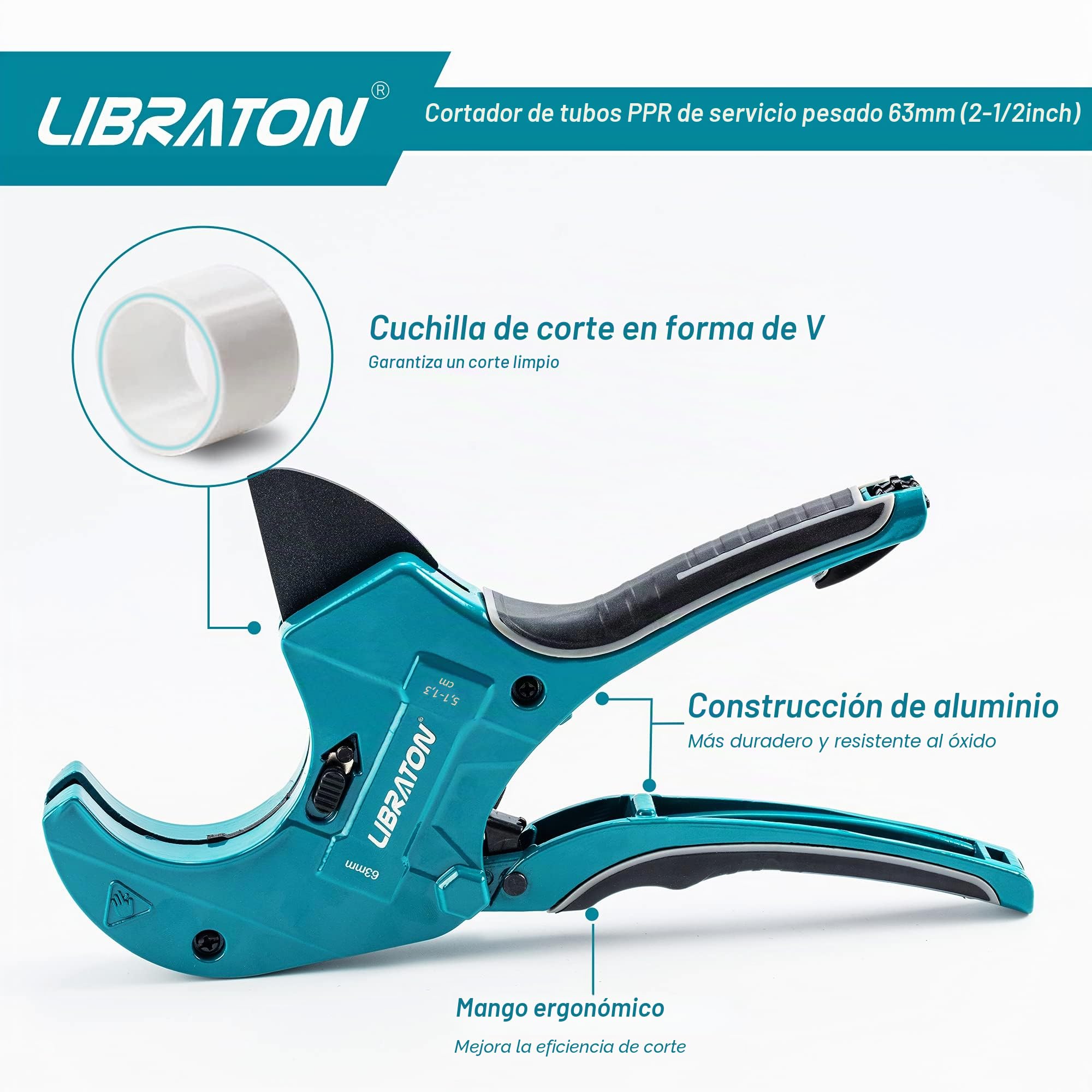 Libraton Cortatubos de PVC de 2-1/2" (63mm), cortador de PVC grande, hoja mejorada para cortatubos de plástico de alta resistencia