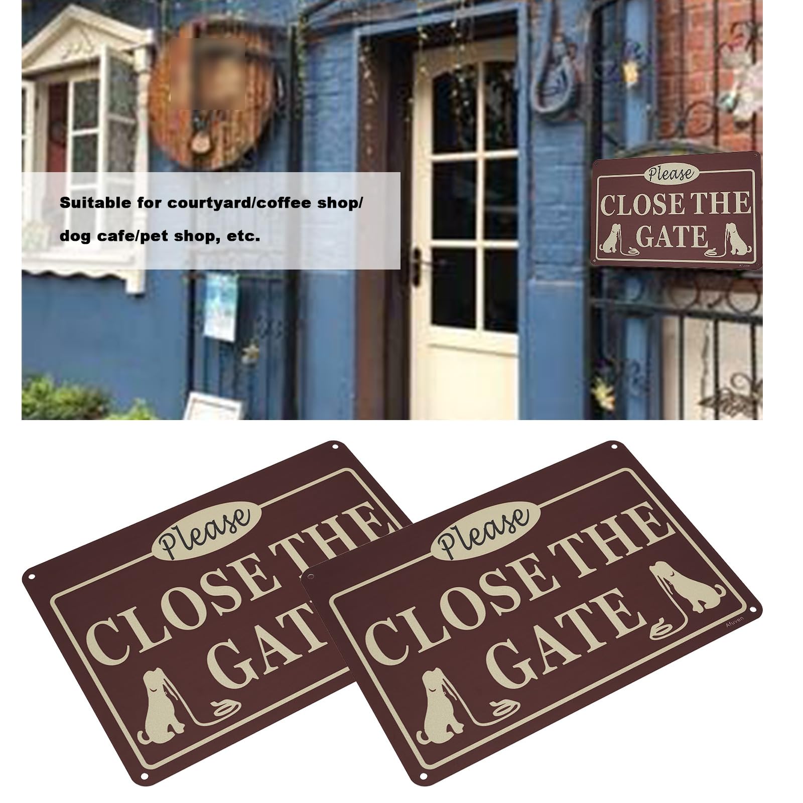 EMSea 2Pcs Please Close The Gate Signs Close the Door to Prevent Dog From Getting Lost Sign for Garden Pet Shop Dog Cafe 25x18cm - Image 3