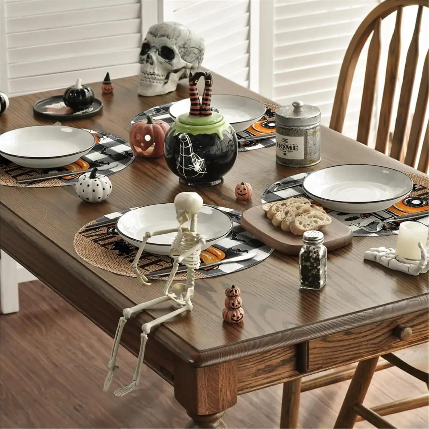 6pcs Ghost Truck Halloween Round Placemats, 14 Inch Holiday Bat Round Table Mats for Party Kitchen Dining Decoration(11)