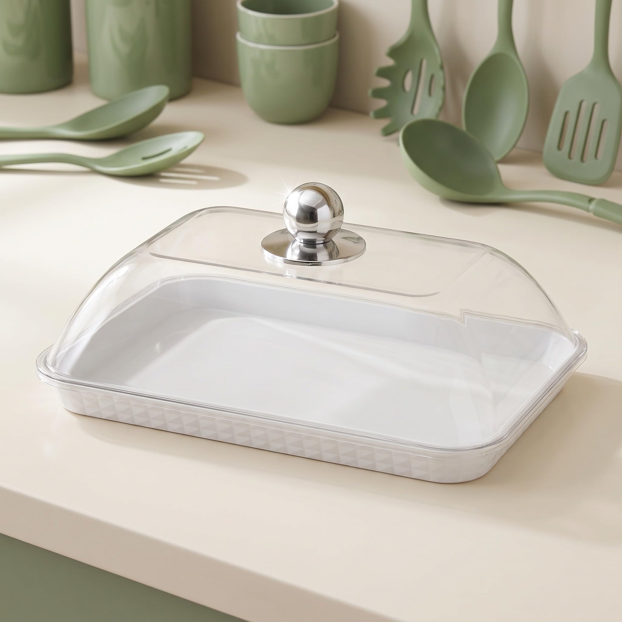 Gatuida Plato para pastel con tapa, soporte rectangular transparente para