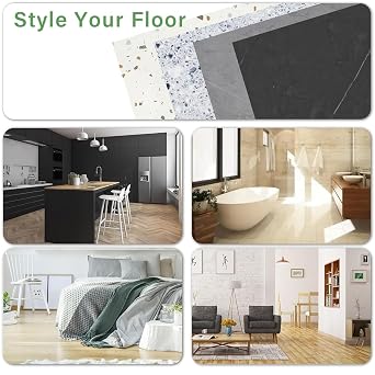 Peel and Stick Floor Tile 10-Pcs Cover 10 Sq.Ft, Vinyl Flooring Tiles 12 x 12 Matte Self Adhesive Flooring Stickers Waterproof Removable for Renter, Bathroom Living Room, Blue