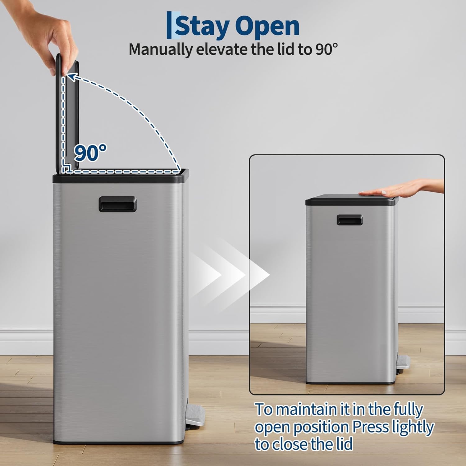 TROPOW Stainless Steel Trash Can 60L - Kitchen Trash Can, Garbage Can, Durable and Spacious, 52.5x37.5x66cm, Efficient Waste Management,Natural