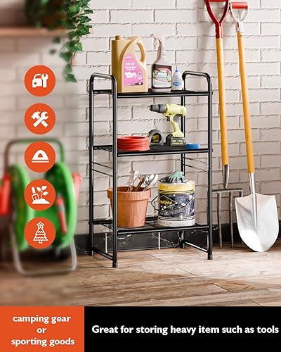 Miniatura 3 de wkokos Estantería de almacenamiento de acero de 3 niveles, organizador de acero, estante de alambre para el hogar, cocina, oficina, negro (11.8