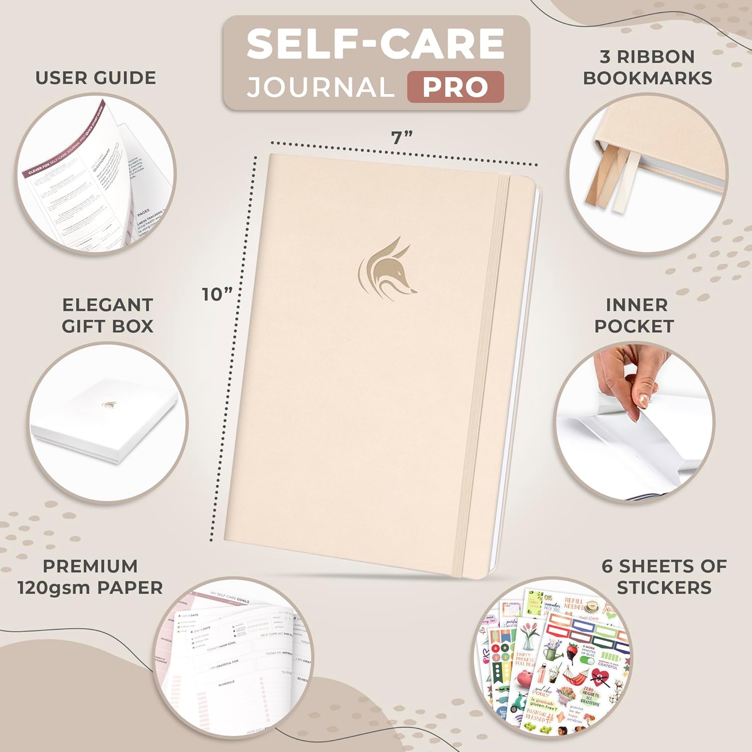Clever Fox Self-Care Journal PRO – Wellness & Daily Reflection Notebook – Mental Health, Meditation & Mood Journal for Women, 7x10” (Seashell)