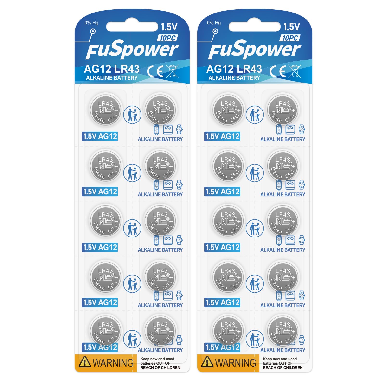 Fuspower 386 LR43 SR43SW AG12 1.5V Alkaline Watch Battery for Thermometer (20 Count (Pack of 1))