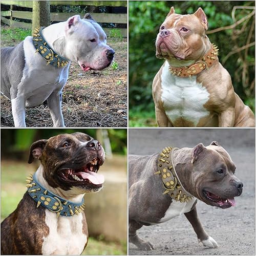 Miniatura 7 de Berry Pet Collar de perro de cuero con púas de 2 pulgadas, remache afilado antimordidas para perros Pit Bull medianos y grandes, cuello marrón para