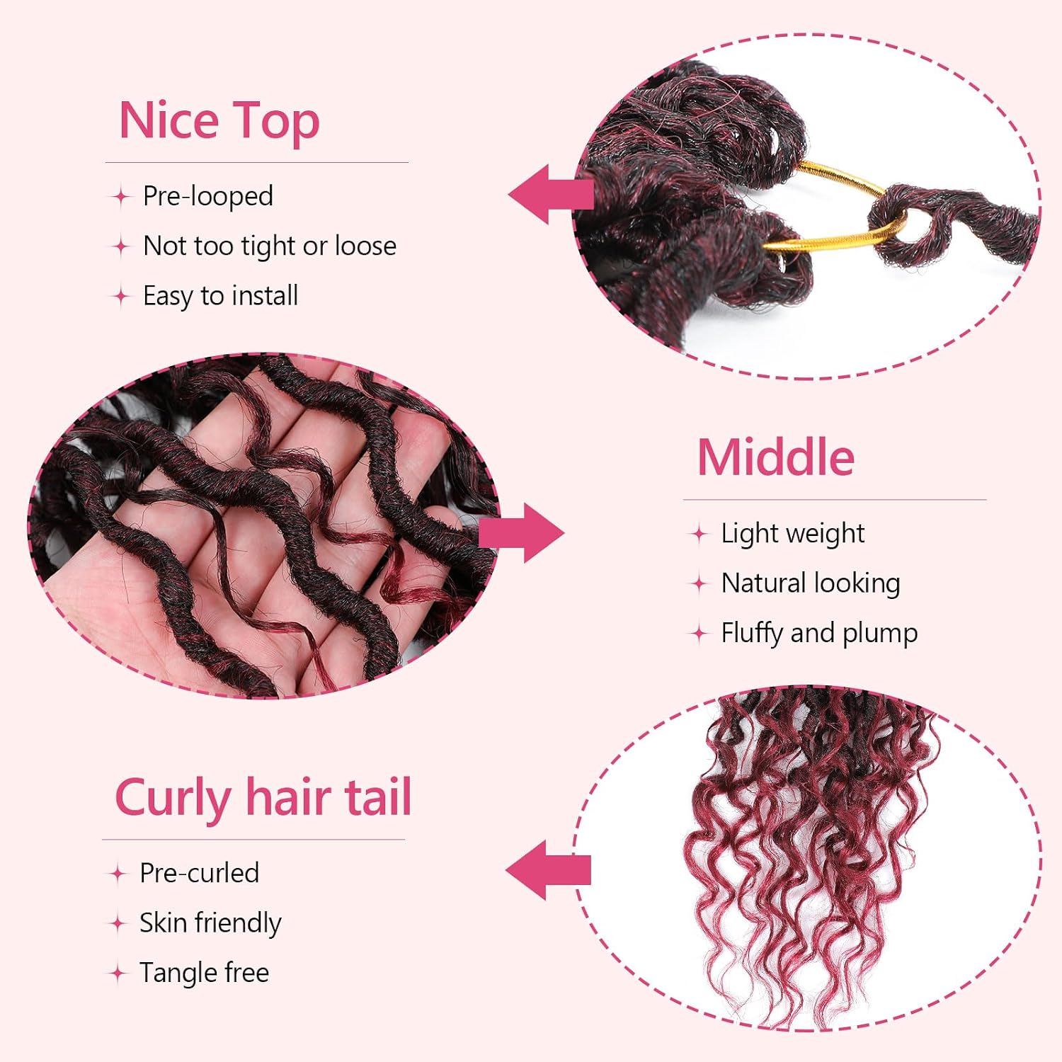 8 Packs Boho Faux Locs Crochet Hair 24 Inch Crochet Soft Locs with Curly Ends Pre-looped Goddess Locs Crochet Hair for Black Women 1B/Bug Boho River Locs