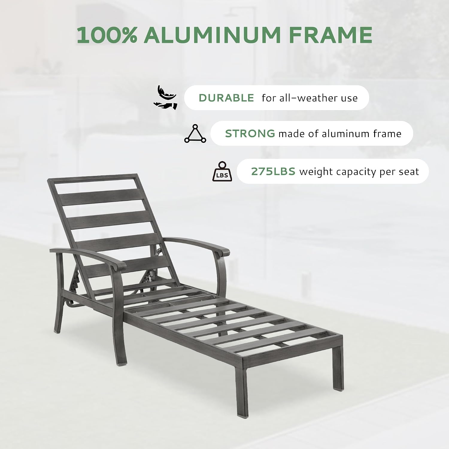 Chaise Lounge Chair Outdoor - 2 Pieces Patio Aluminum Chaise Lounge Chair Set with Side Table, Removable Cushion and Adjustable Reclining Positions for Outdoor Poolside Backyard
