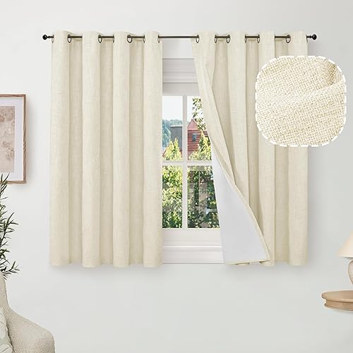 Miniatura 124 de Cortinas opacas de lino de 40 pulgadas de largo para ventana corta de cafetería, cortinas de arpillera con aislamiento térmico, bloqueo de luz