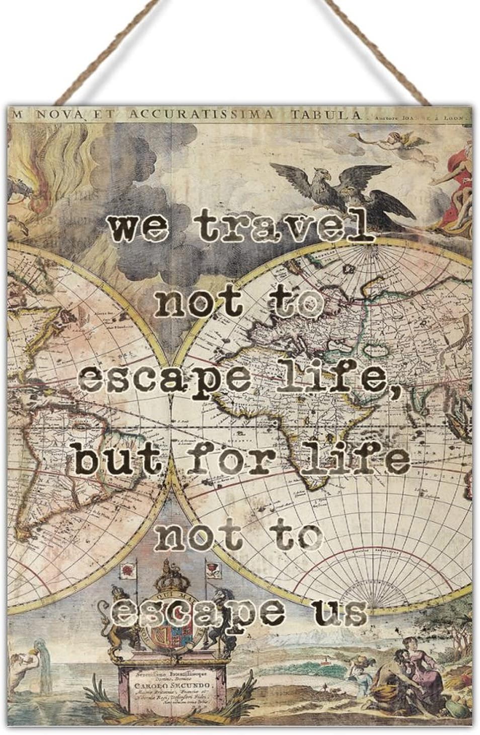 Wood Sign Polar Regions Vintage Adventure Maps Wall Decor Sign We Travel Not to Life Wood Art Plaque Rustic Farmhouse Signs Wall Decor for Living Room 18x24in