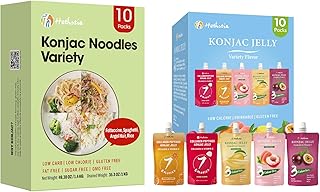 Hethstia Konjac Noodles and Konjac Jelly Drinkable Pouch Variety Pack, Keto, 20 Pack, Gluten-Free, Sugar-Free, Low Calorie, Low GI, Ready-to-Eat Healthy Food Gifts
