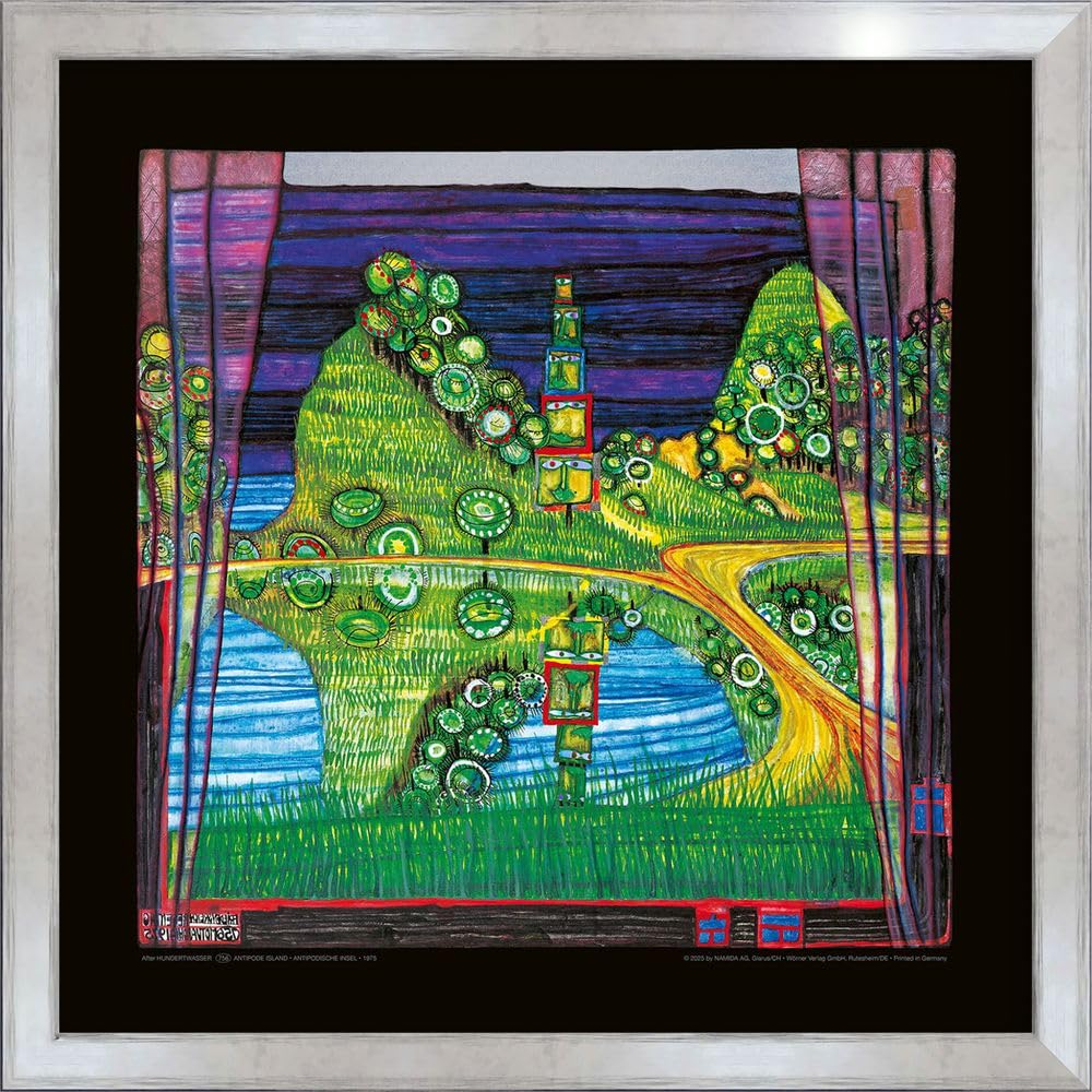 artissimo Premium-Kunstdruck gerahmt 53x53 cm AG4684 – Friedensreich Hundertwasser Antipodische Insel – Bild mit Rahmen, Wandbild, Poster, Wanddekoration