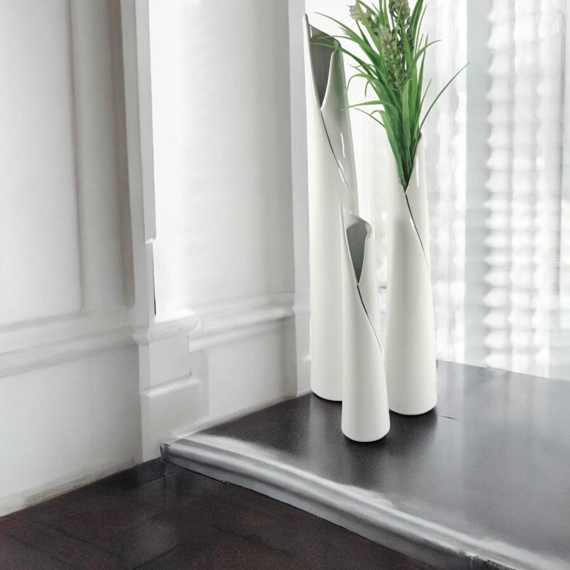 Vasen 3er Set - Keramik Vase Weiß, Modern, Minimalistisch - Deko Vasen für Pampasgras und Blumen, Handgefertigte Blumenvase, 30-50cm hoch