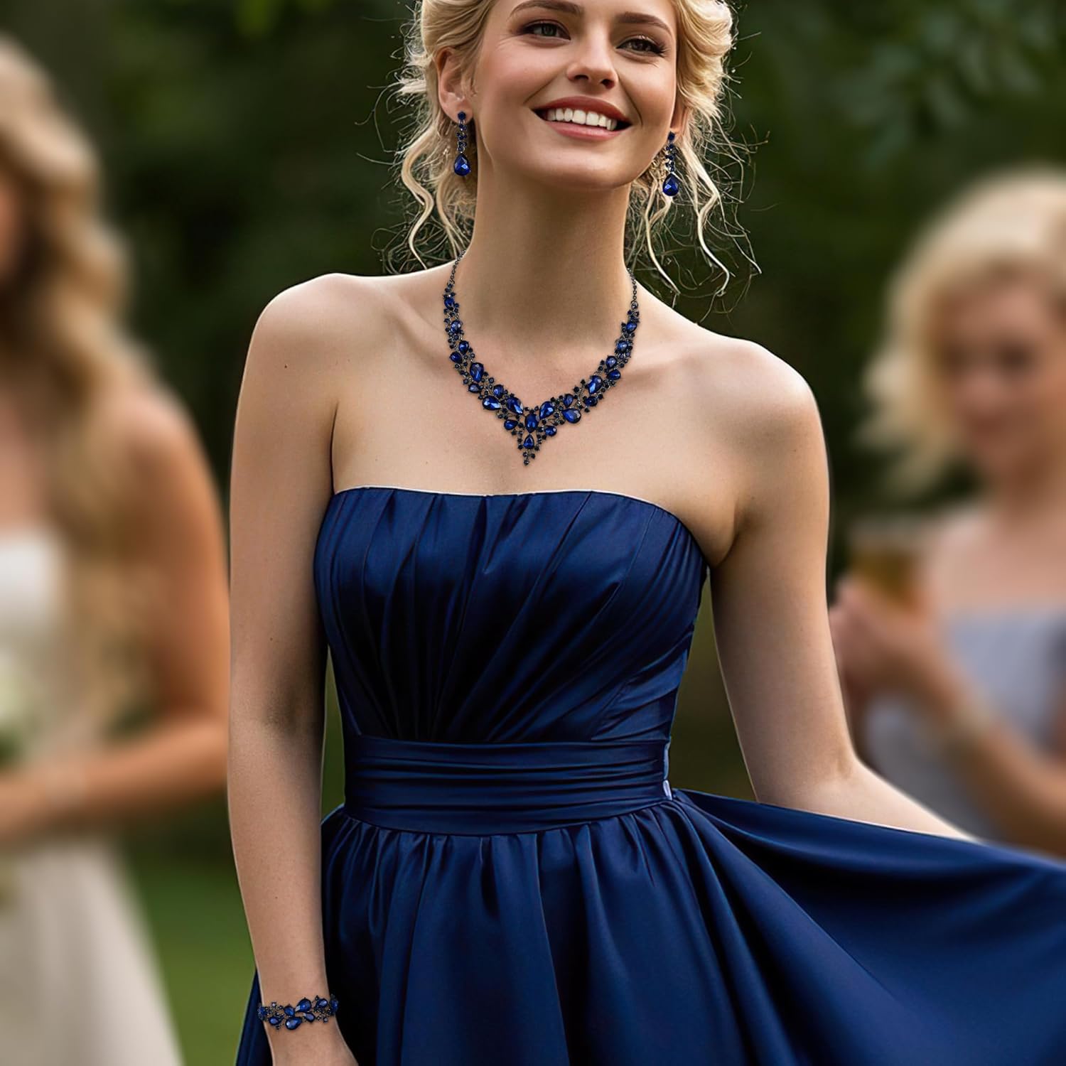 BriLove Wedding Bridal Jewelery for Women Austrian Crystal Teardrop Cluster Statement Necklace Dangle Earrings Link Bracelet Set - Image 2