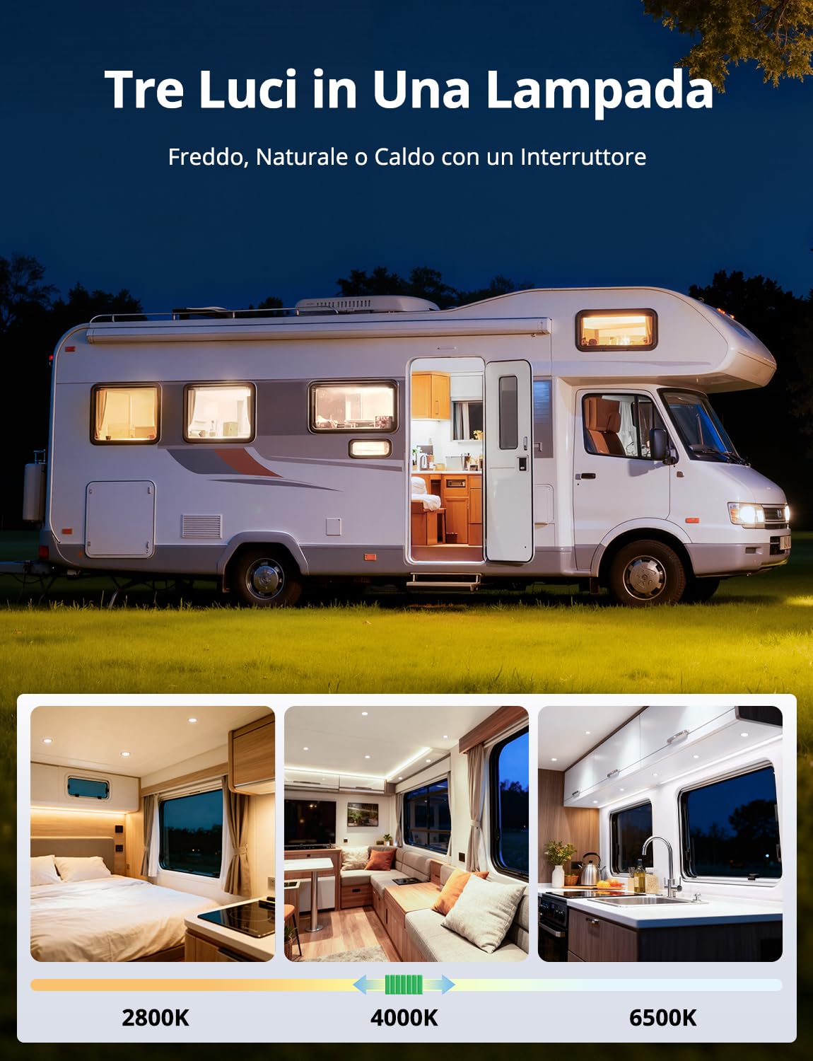 Faretti Led 12V Incasso Camper, 4W Faretto Cappa Cucina Foro 55mm 58mm 60mm, IP44 Impermeabile Spot Mobili Bagno, Illuminazione per Barca Campervan, Bianco Caldo Bianco Neutro Bianco Freddo, 6 Pezzi