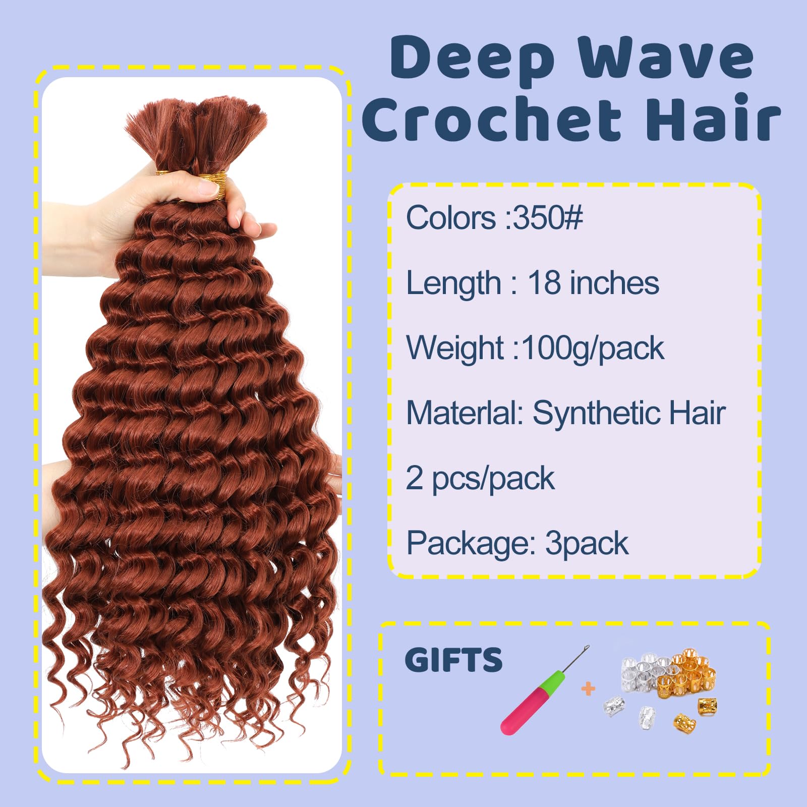 BLTYXT Deep Wave Bulk Hair 18 Inch 6 Bundles Synthetic Braiding Hair Curly Crochet Hair Boho Braids Natural Color for Hair Extensions (350 - Image 2